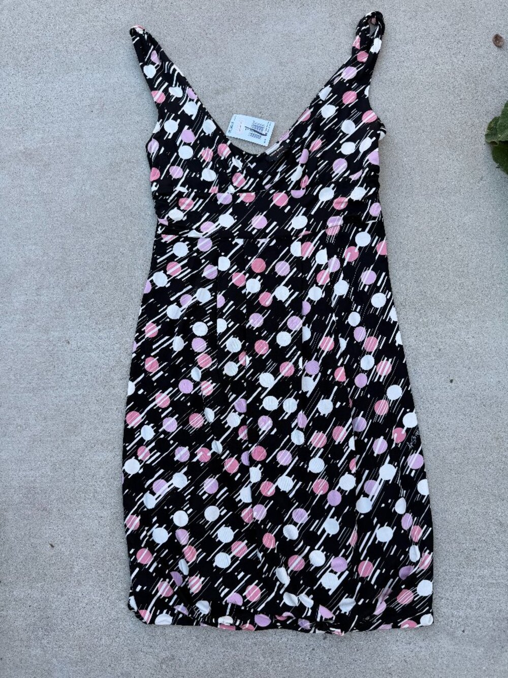 NWT Vintage Miss Sixty Fiona Black & Pink Polka Dot Swing Dress Women's Size L